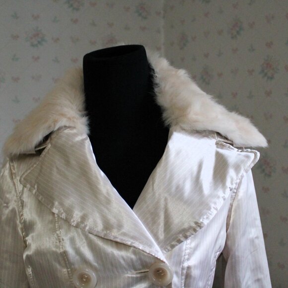 BEBE Satin Down Jacket with Removable Rabbit Fur Collar, Small - Picture 2 of 15